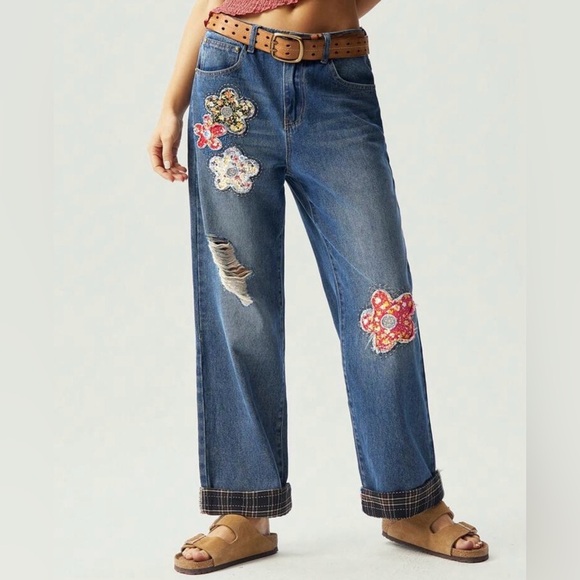 Halo & Harley Denim - Floral patchwork Blue Jeans